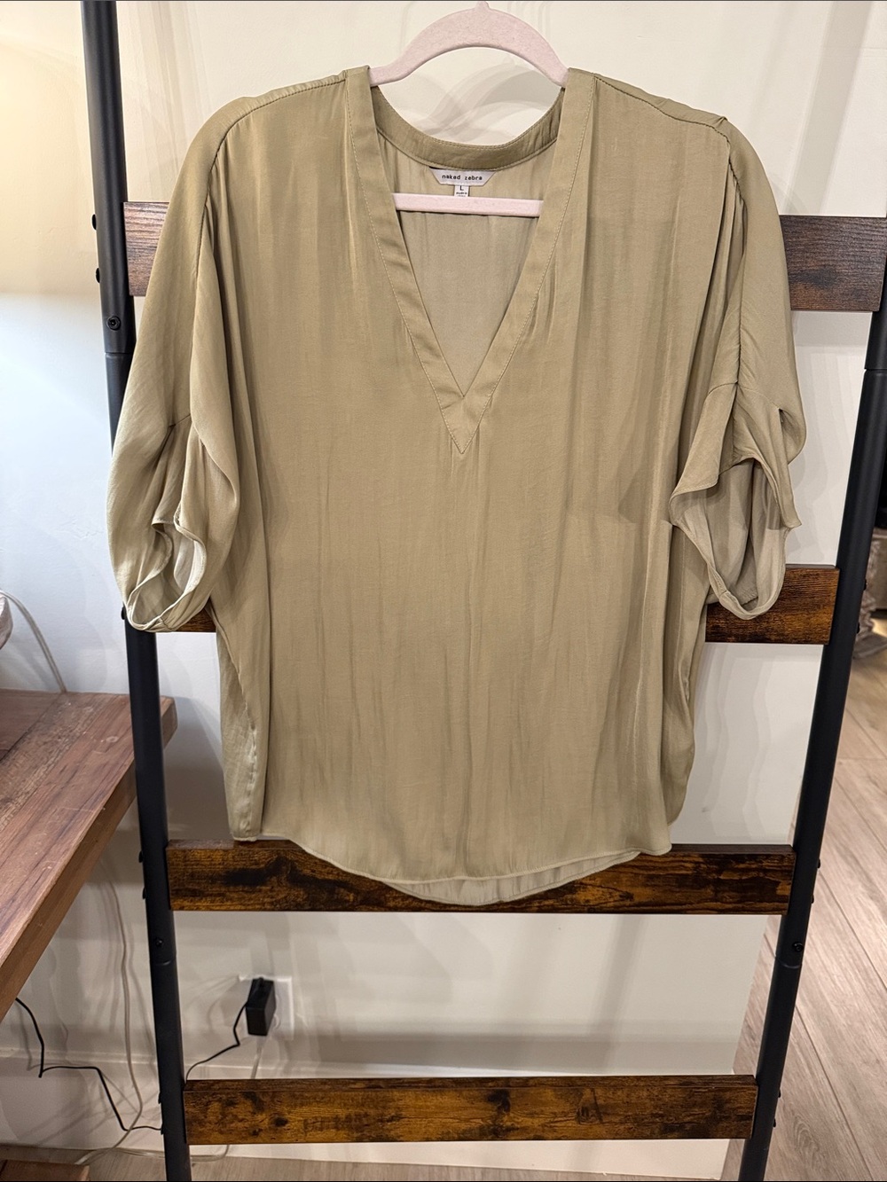 Naked Zebra Olive V-Neck Dolman Sleeve Blouse